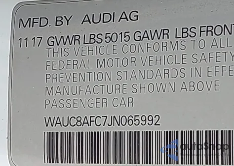 2018 Audi A6 2.0T Premium/2.0T Sport z USA, uszkodzony, nr VIN WAUC8AFC7JN065992